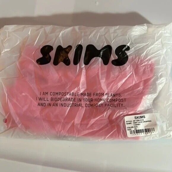 NWT Skims Knit Lace Cropped T-Shirt Azalea Pink XS - Picture 3 of 9